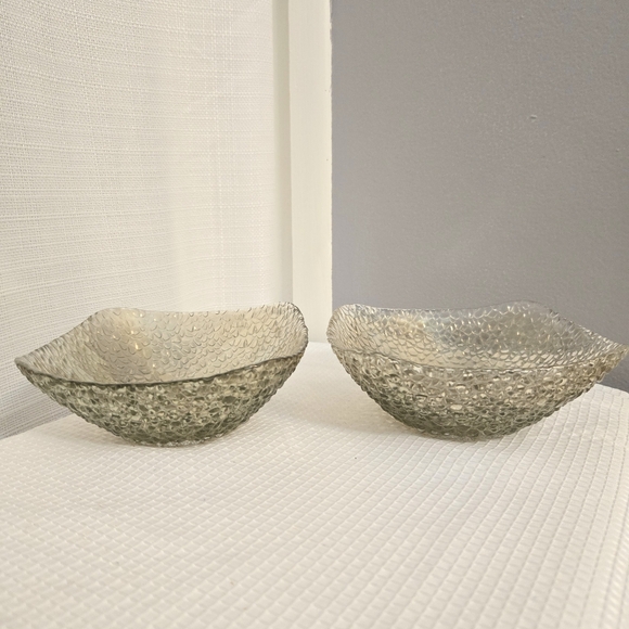 Vtg Vetropuro Pebble Bowls Square Textured Iridescent Smokey Tan - Picture 4 of 10